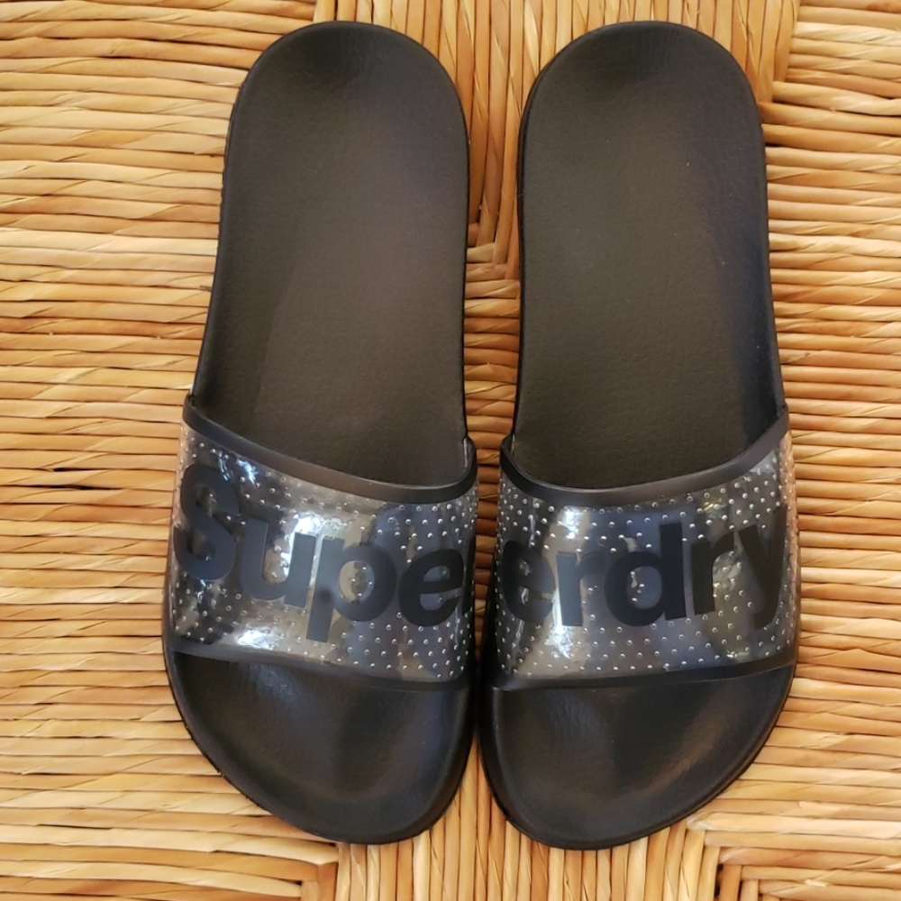 Superdry Black and Clear Jelly Pool Slides 9/10